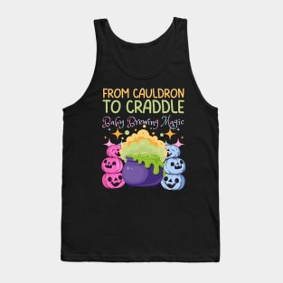 Cute Halloween Baby Brewing Magic Gender Reveal Announcement Pumpkin Tank Top